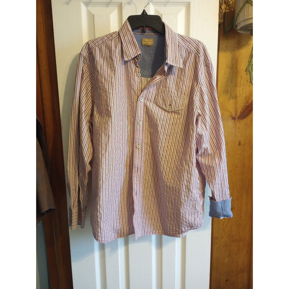 Tommy Bahama Button Down Shirt Adult Large Long Sleeve Cotton Striped Mens